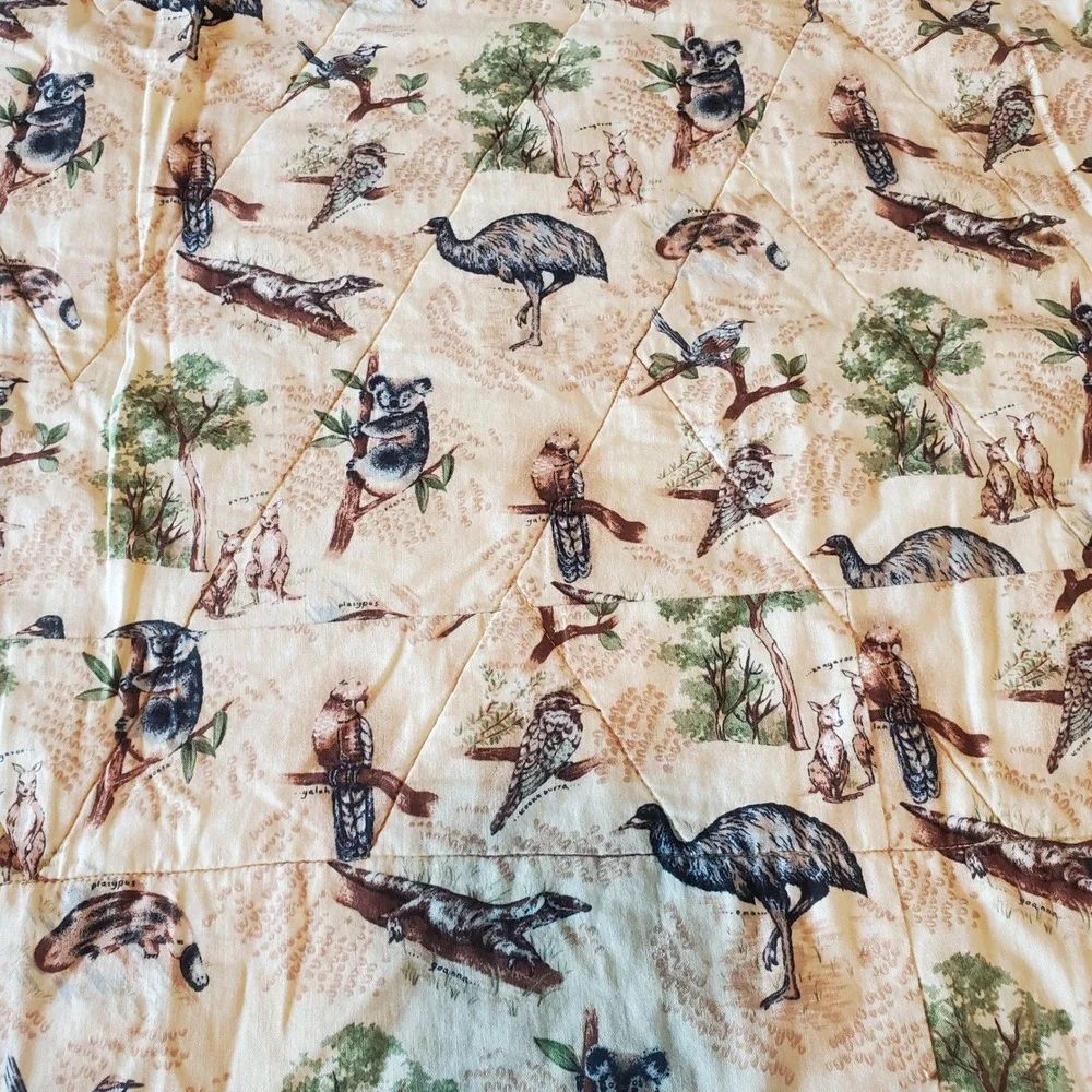 Handmade Reversible Patchwork Quilt Australian Wildlife Koala Emu Earth Tones